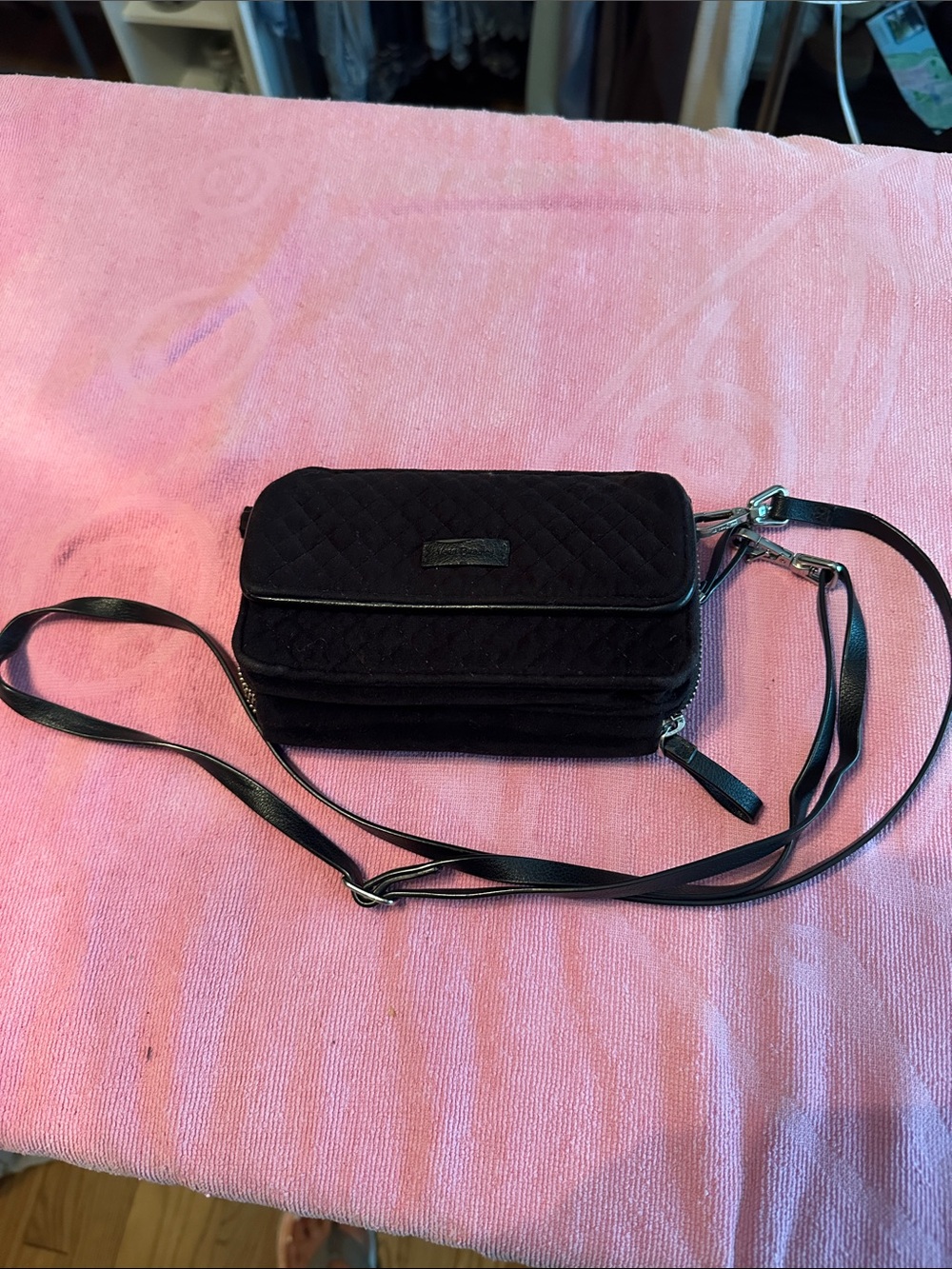 Vera Bradley Black Quilted Crossbody Wallet Purse